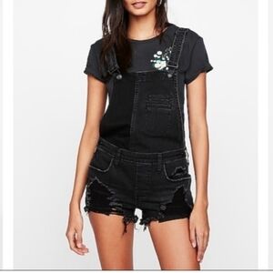 Express Distressed Denim Overall Jumper Womenβs 8 Black